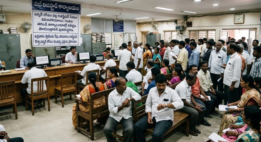 సర్వర్ నిలిచిపోవడంతో రిజిస్ట్రేషన్‌లకు బ్రేక్