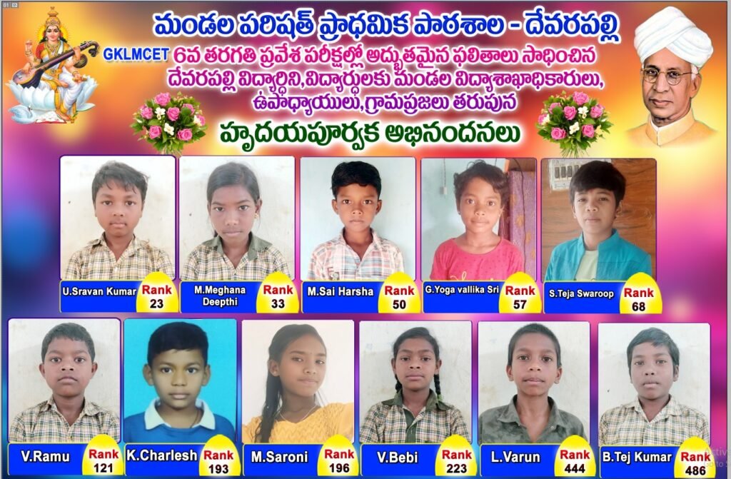 ఏకలవ్య పరీక్షలో ప్రతిభ చూపిన విద్యార్థులకు అభినందనలు